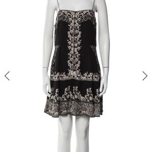 Alice + Olivia Black Slip Mini Dress with Cream Floral Trim
